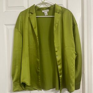 Satin Green Button-Up Shirt